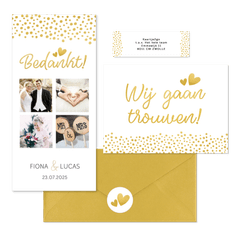 Witte trouwkaarten set met gouden stipjes 