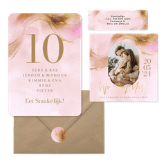 Stijlvolle trouwset warm watercolor met goud