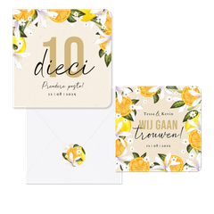 Botanisch zomerse trouwhuisstijl Mediterranee met geschilderd fruit en bloemen