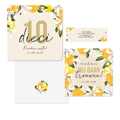 Botanisch zomerse trouwhuisstijl Mediterranee met geschilderd fruit en bloemen