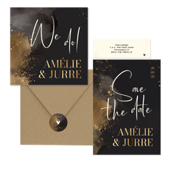 Stijlvolle trouwset donkergrijs waterverf goud handgeschreven