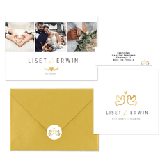 Witte trouwset klassiek met gouden duifjes