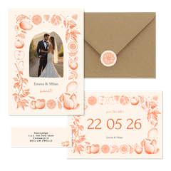 Trouwset met vintage lijntekeningen van fruit