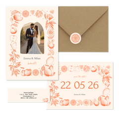 Trouwset met vintage lijntekeningen van fruit