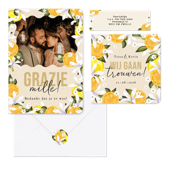 Botanisch zomerse trouwhuisstijl Mediterranee met geschilderd fruit en bloemen