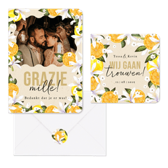 Botanisch zomerse trouwhuisstijl Mediterranee met geschilderd fruit en bloemen