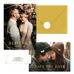 Trouwset gouden geometrische lijnen en foto