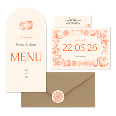 Trouwset met vintage lijntekeningen van fruit