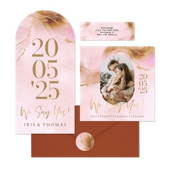 Stijlvolle trouwset warm watercolor met goud