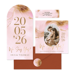 Stijlvolle trouwset warm watercolor met goud