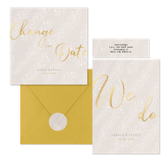 Moderne beige trouwset met takjes en goud