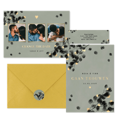 Trouwset zwarte eucalyptus takjes met goud