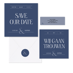 Stijlvolle donkerblauwe trouwset met lijntjes