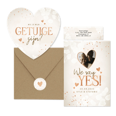 Beige trouwset met eucalyptus en hartjes