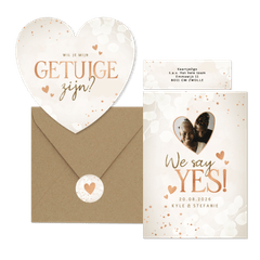 Beige trouwset met eucalyptus en hartjes