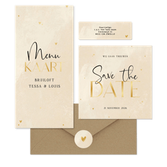 Trouwen steenlook beige gouden hartjes stipjes