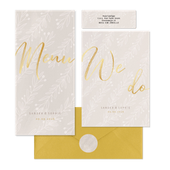 Moderne beige trouwset met takjes en goud