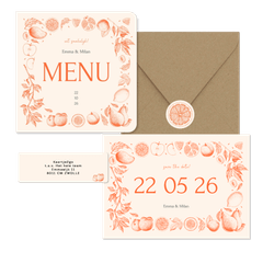 Trouwset met vintage lijntekeningen van fruit