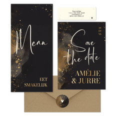 Stijlvolle trouwset donkergrijs waterverf goud handgeschreven