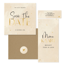 Trouwen steenlook beige gouden hartjes stipjes