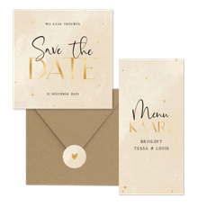 Trouwen steenlook beige gouden hartjes stipjes