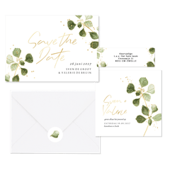 Trendy set geïllustreerde bladertak met goud