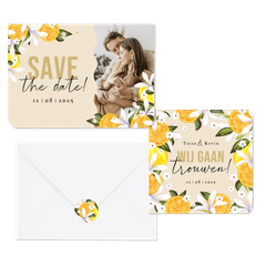 Botanisch zomerse trouwhuisstijl Mediterranee met geschilderd fruit en bloemen