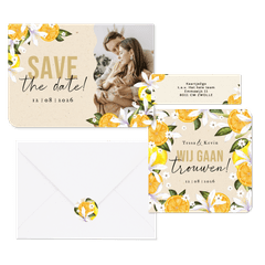 Botanisch zomerse trouwhuisstijl Mediterranee met geschilderd fruit en bloemen