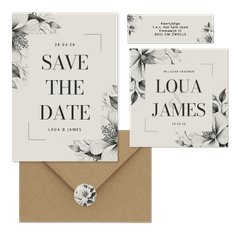 Trouwset grijs met vintage bloemen in hoekjes