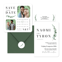 Trouwkaarten set klassiek stijlvol eucalyptus waterverf grafisch