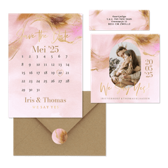 Stijlvolle trouwset warm watercolor met goud