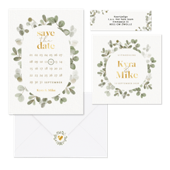 Trouwset botanisch waterverf eucalyptus wit