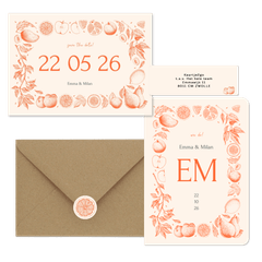 Trouwset met vintage lijntekeningen van fruit