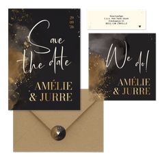 Stijlvolle trouwset donkergrijs waterverf goud handgeschreven