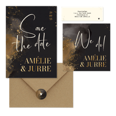 Stijlvolle trouwset donkergrijs waterverf goud handgeschreven