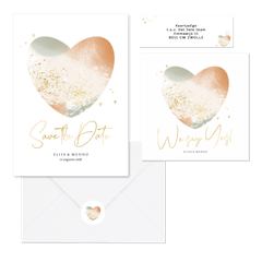 Trouwset met abstract hart van verfstroken