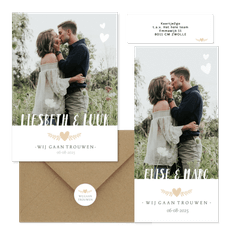 Trouwset stijlvol collage met letters, takje