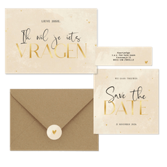 Trouwen steenlook beige gouden hartjes stipjes