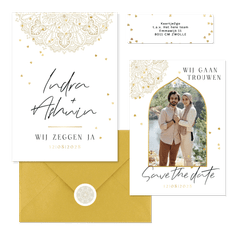 Trouwkaartenset illustratie mandala en hartje