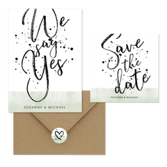 Moderne trouwset met stoere typografie en spetters