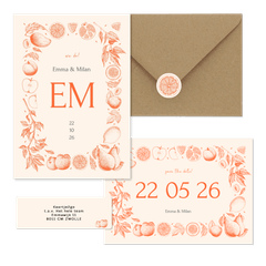 Trouwset met vintage lijntekeningen van fruit