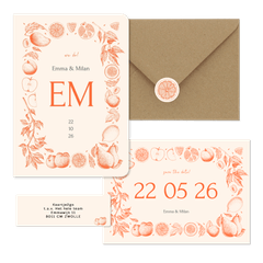 Trouwset met vintage lijntekeningen van fruit