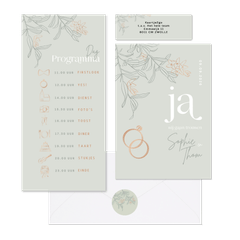 Trouwset groen met takjes en koper symbolen