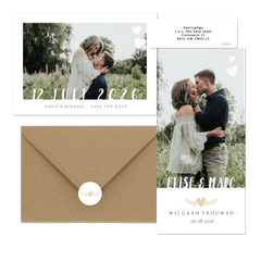 Trouwset stijlvol collage met letters, takje