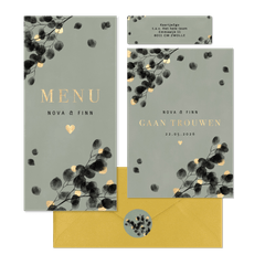 Trouwset zwarte eucalyptus takjes met goud