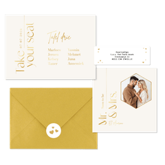 Trouwkaarten set tijdloos stijlvol goud typografisch