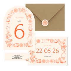 Trouwset met vintage lijntekeningen van fruit