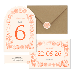 Trouwset met vintage lijntekeningen van fruit