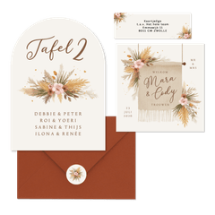 Trouwkaarten romantisch bohemian droogbloemen en gras