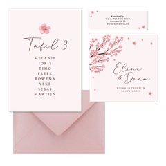 Trouwkaarten set kersenbloesem lente romantisch